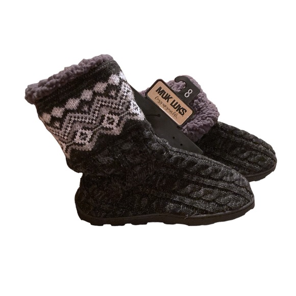 Muk Luks Mid Calf Knit Foldover Slipper Boots - Picture 12 of 14